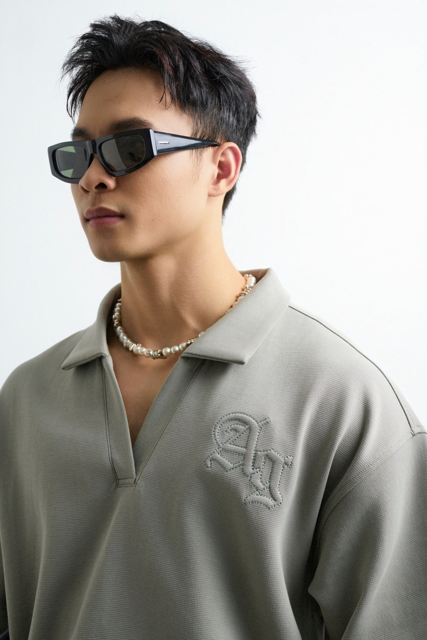  POLO NAM FORM RỘNG TT20- CỔ V XANH ĐẬU 