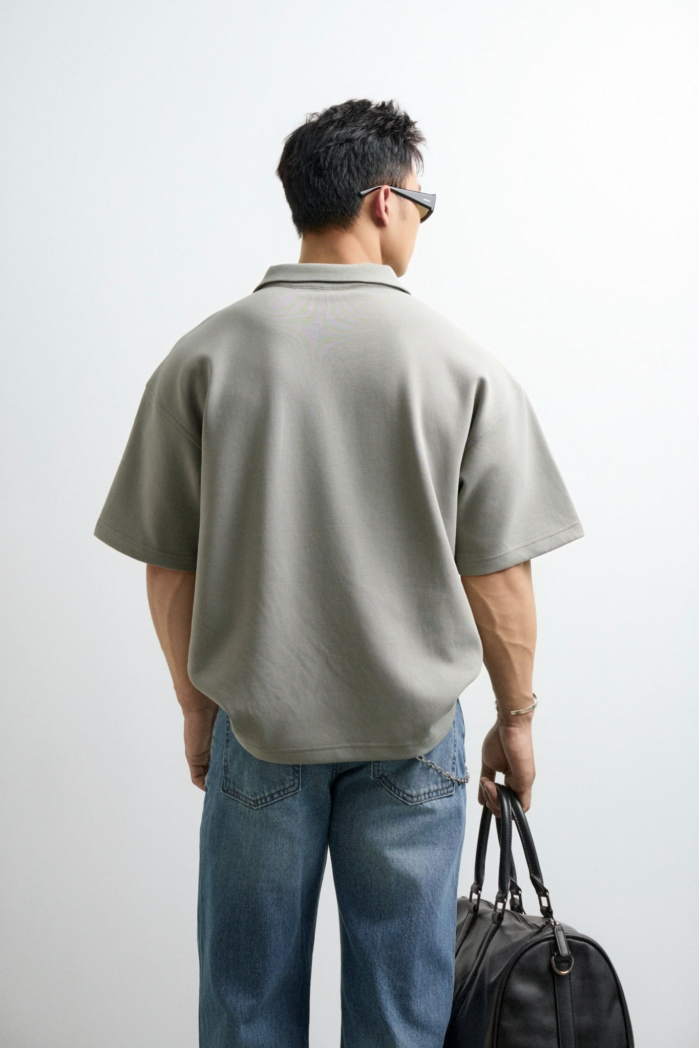  POLO NAM FORM RỘNG TT20- CỔ V XANH ĐẬU 