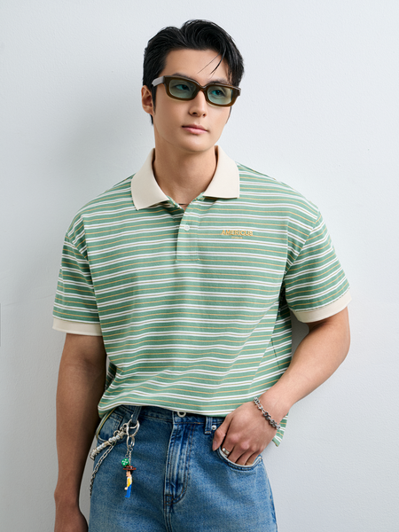  POLO NAM FORM RỘNG TT21- SỌC XANH LÁ KEM 