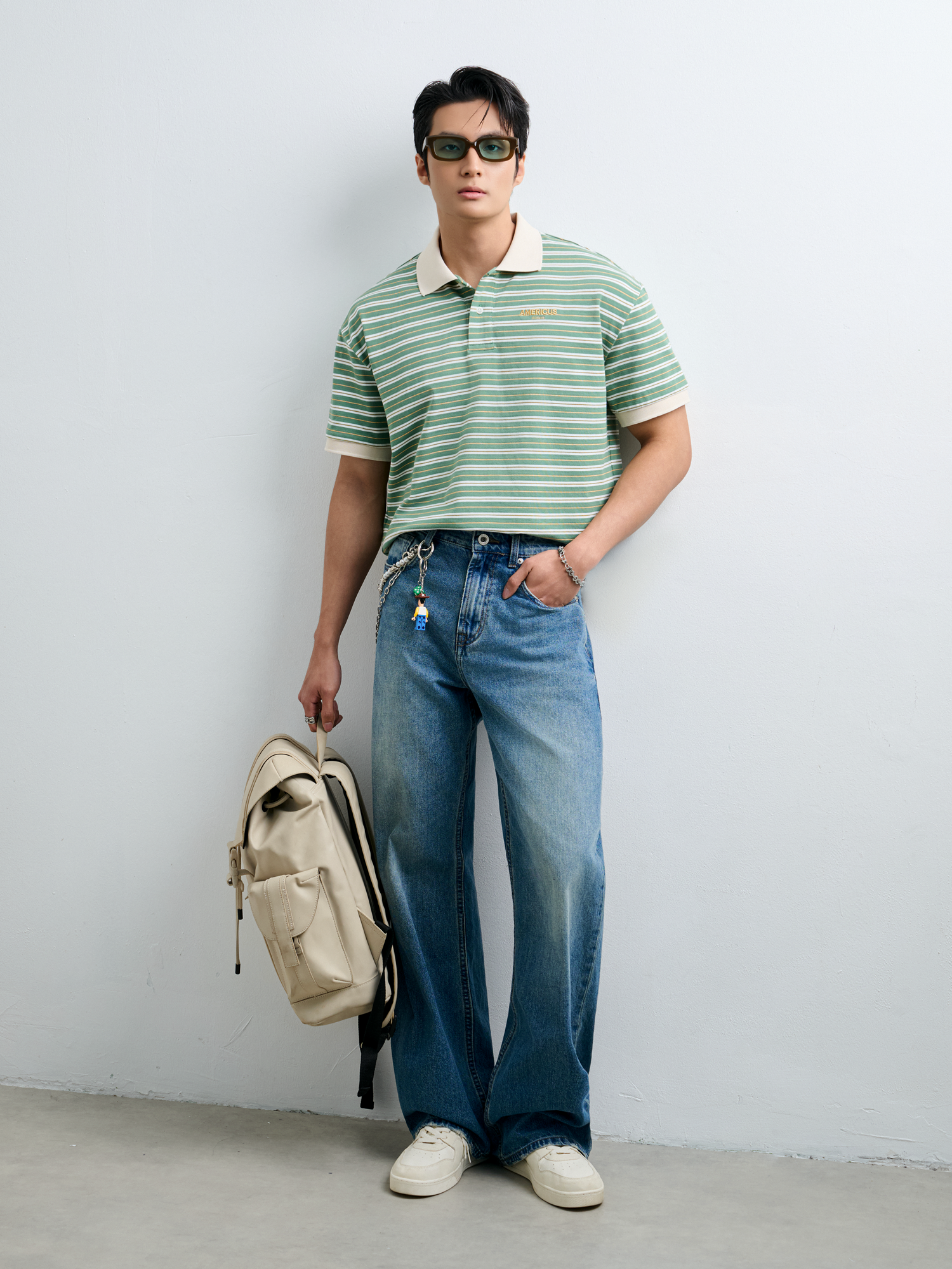  POLO NAM FORM RỘNG TT21- SỌC XANH LÁ KEM 