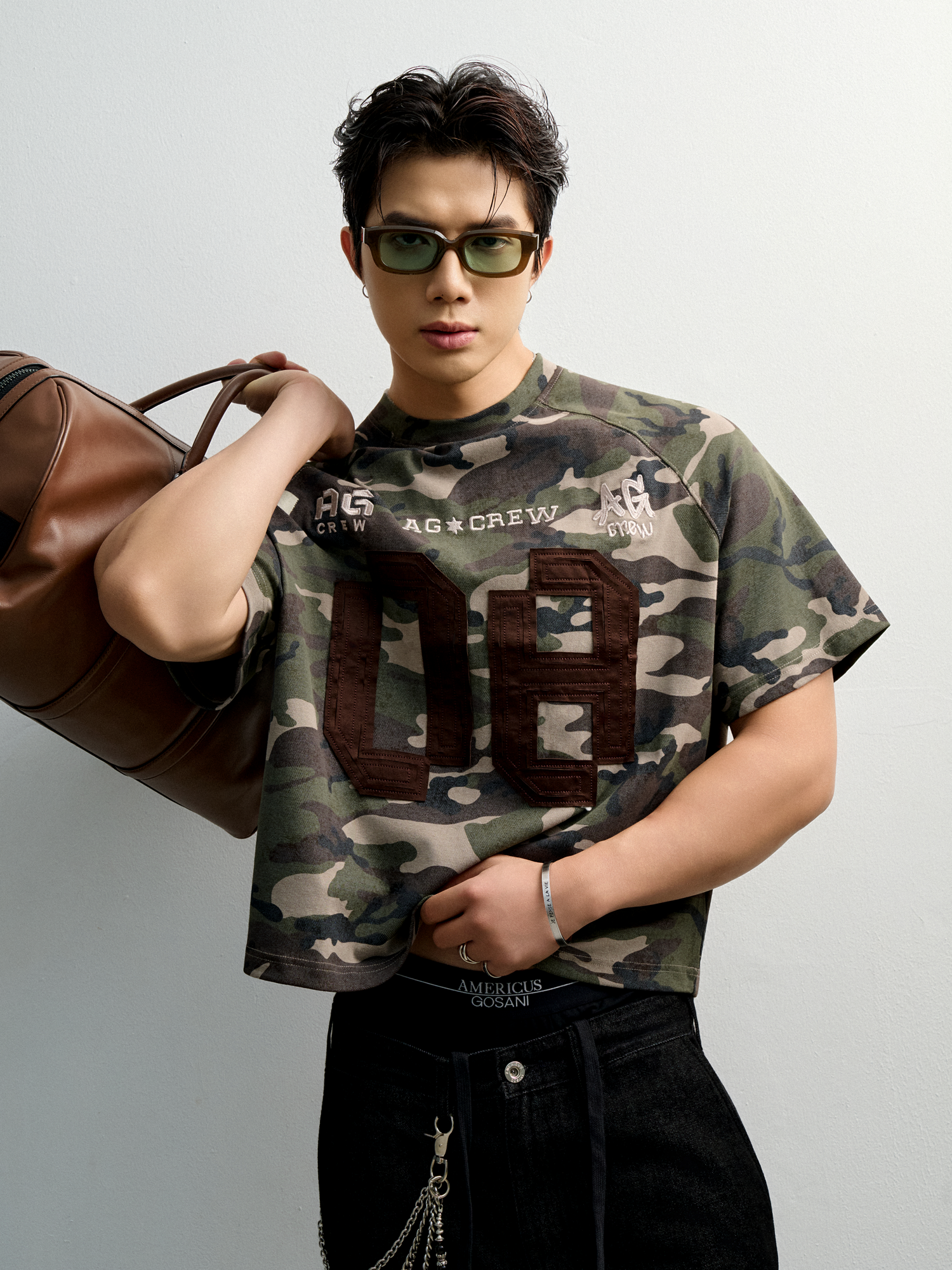  ÁO THUN NAM VT01-BOXY CROP FORM NÂU RÊU CAMO 