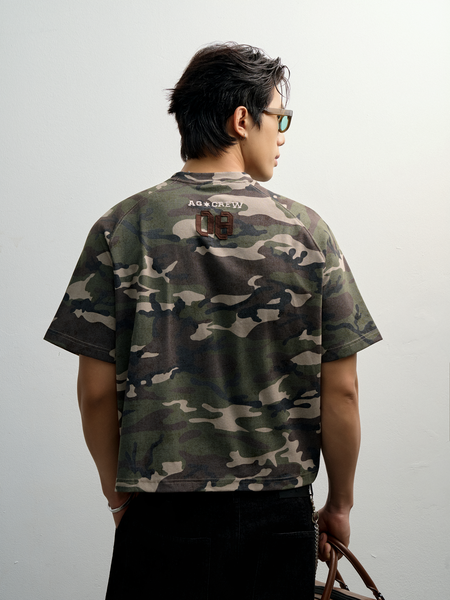  ÁO THUN NAM VT01-BOXY CROP FORM NÂU RÊU CAMO 