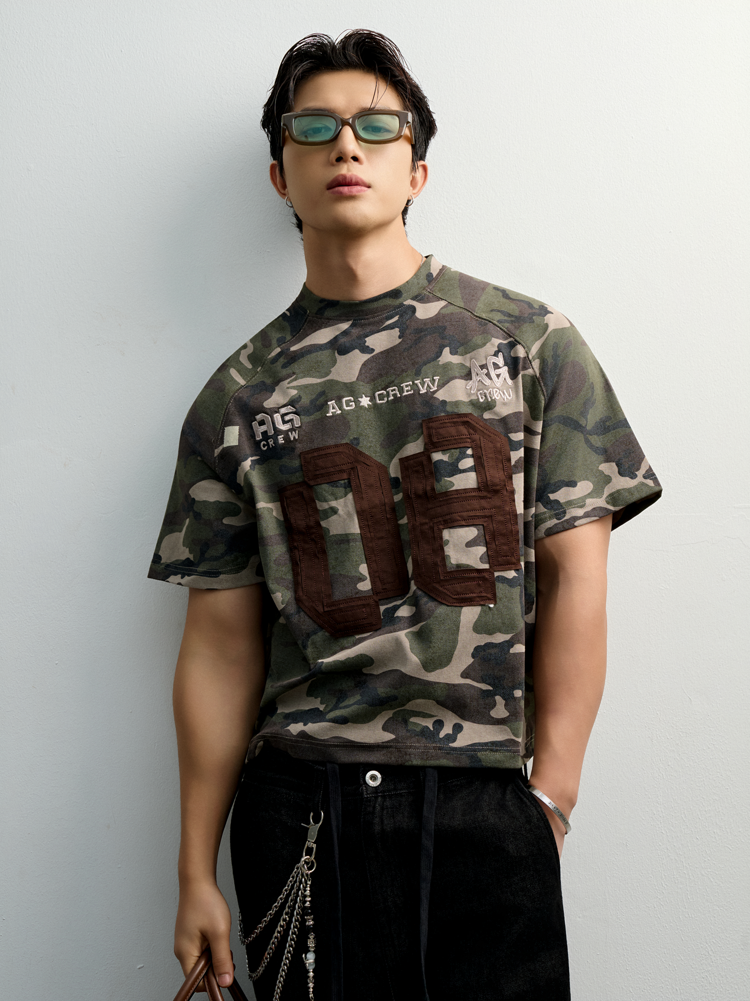  ÁO THUN NAM VT01-BOXY CROP FORM NÂU RÊU CAMO 