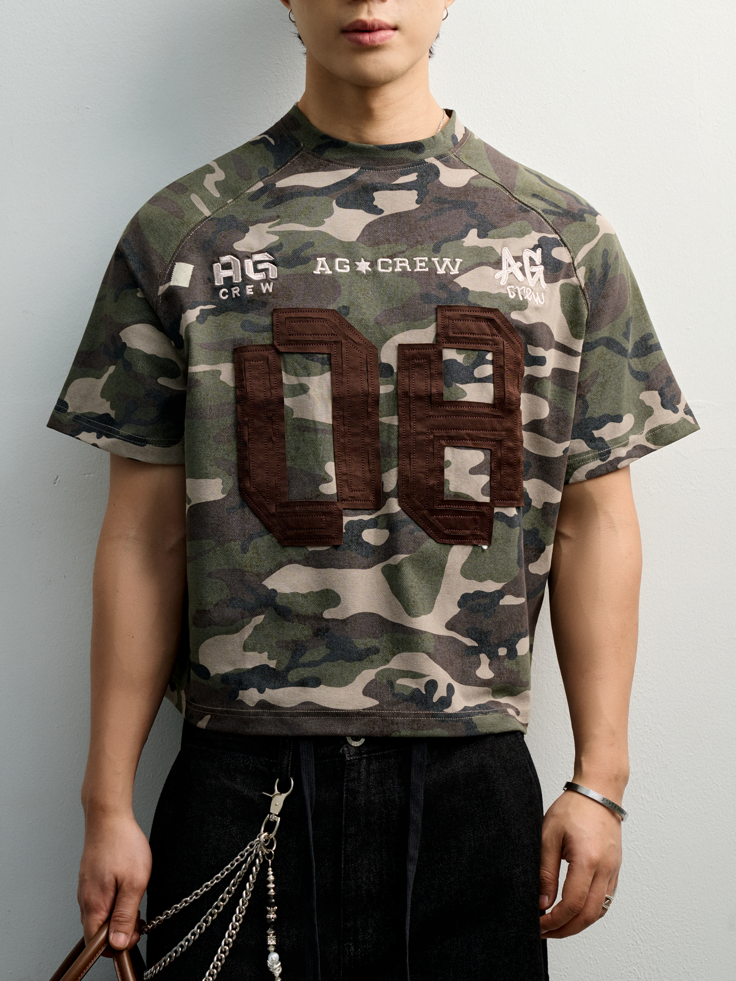  ÁO THUN NAM VT01-BOXY CROP FORM NÂU RÊU CAMO 
