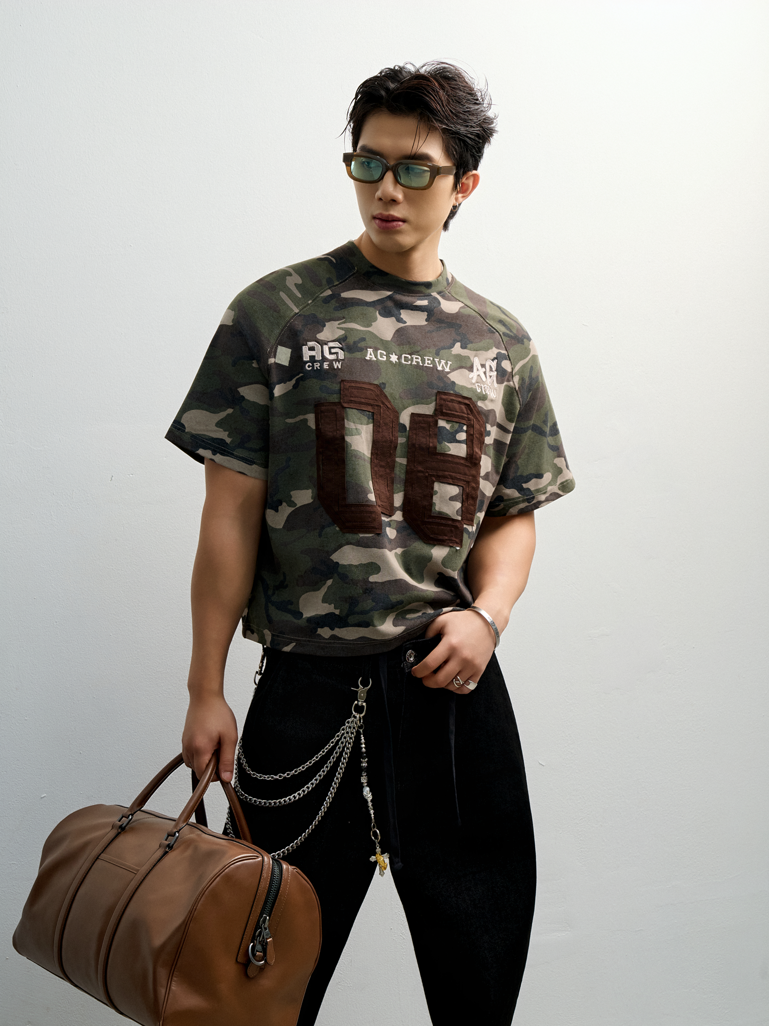  ÁO THUN NAM VT01-BOXY CROP FORM NÂU RÊU CAMO 