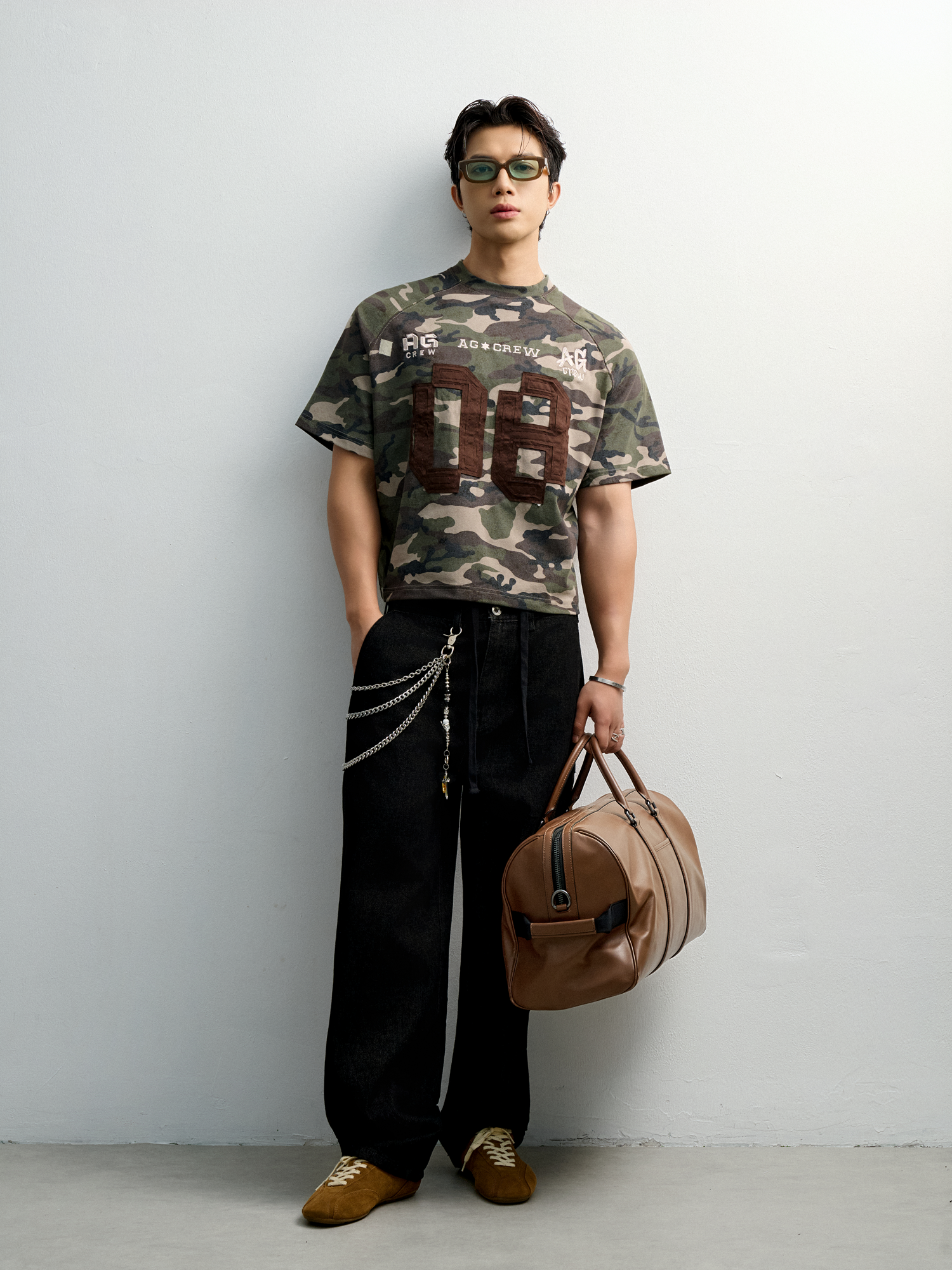  ÁO THUN NAM VT01-BOXY CROP FORM NÂU RÊU CAMO 