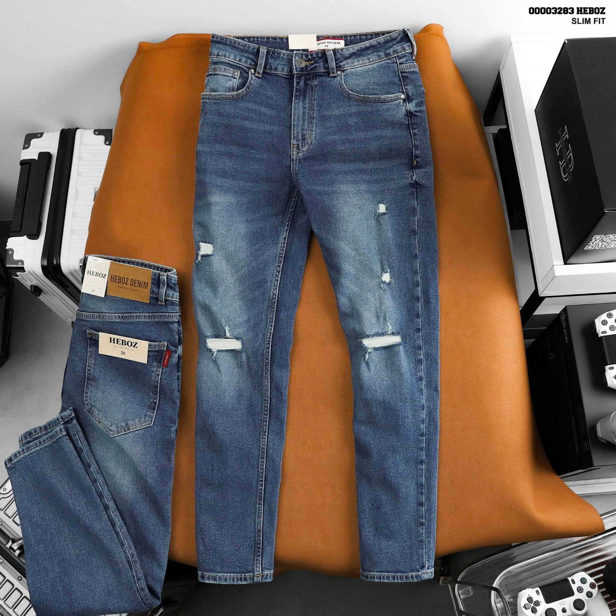 Quần jean Heboz slim ripped D201 - 00003283