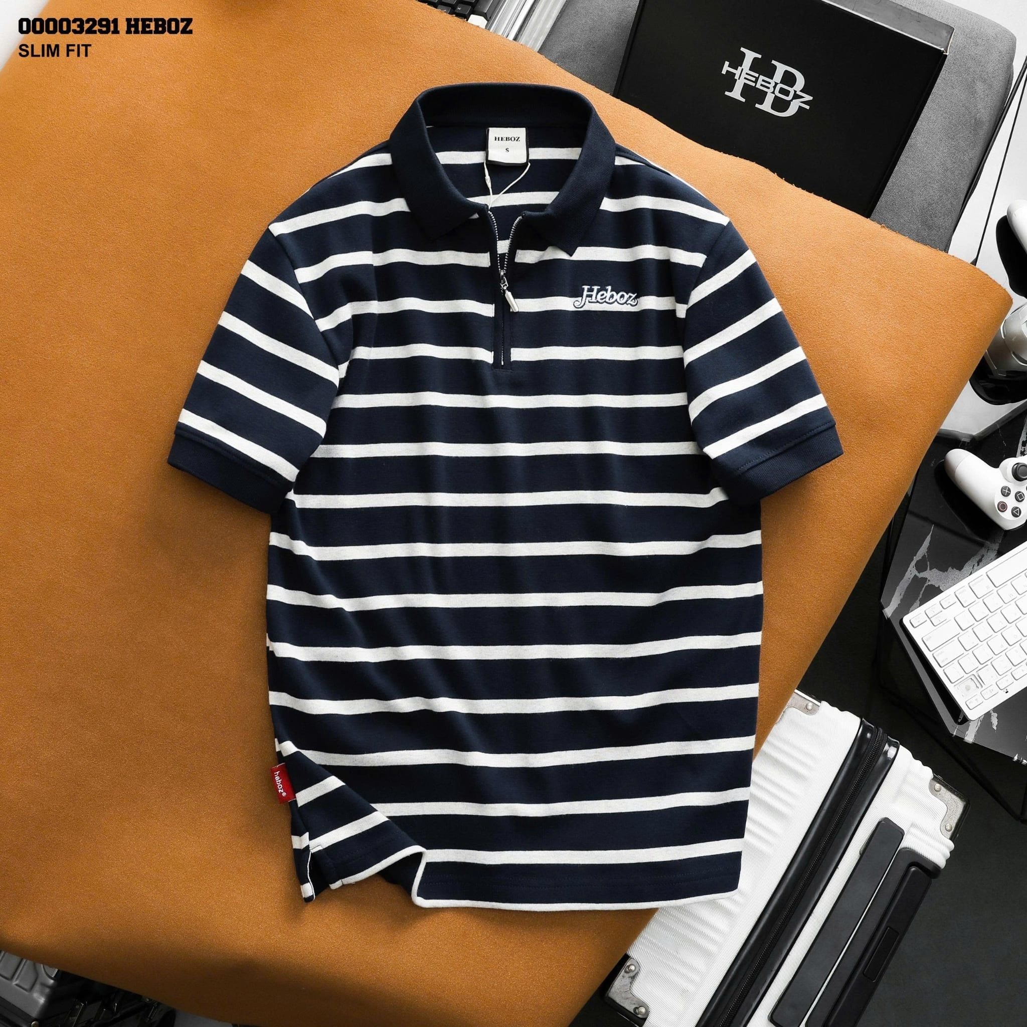 Áo polo Heboz striped zipper 3M-00003291