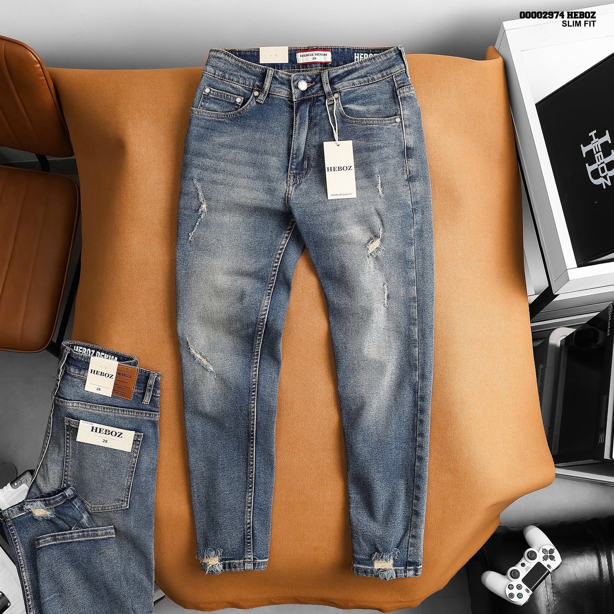 Quần jean nam Heboz dáng slim rách D089 - 00002974