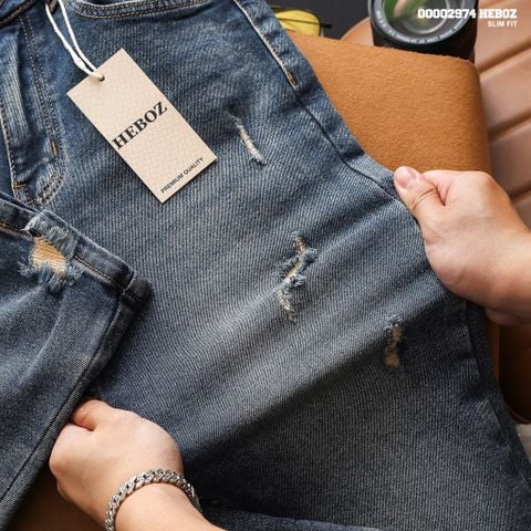 Quần jean nam Heboz dáng slim rách D089 - 00002974