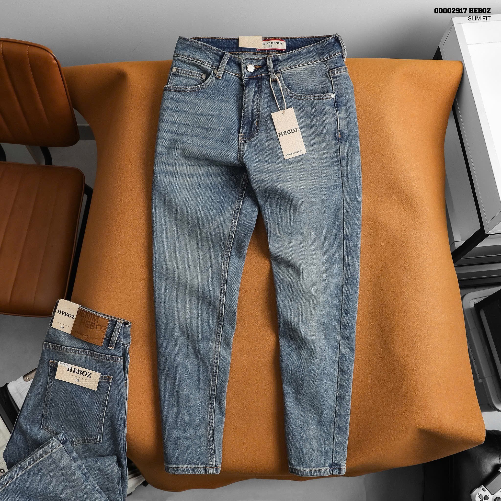 Quần jean nam Heboz dáng slim trơn D075 - 00002917