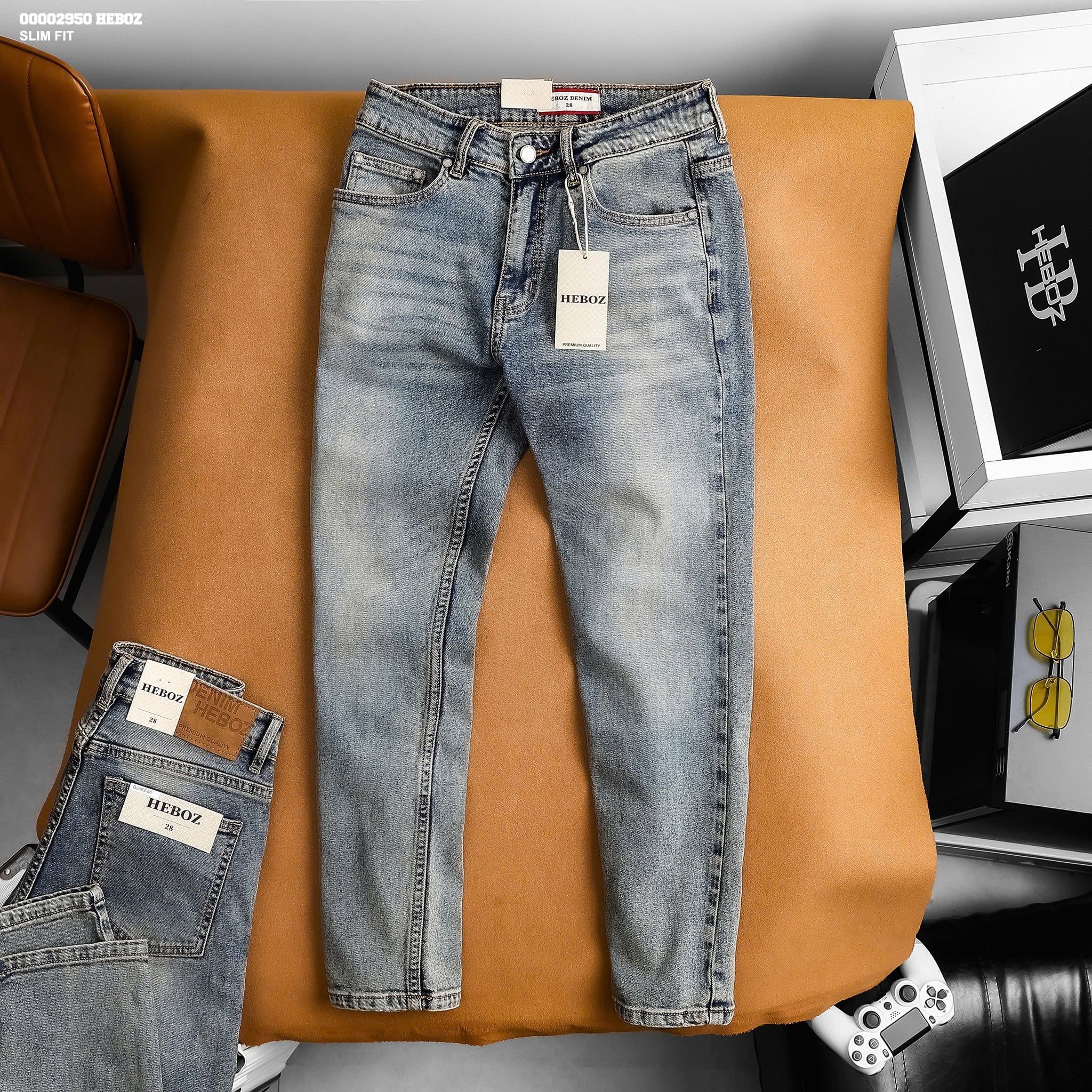 Quần jean nam Heboz dáng slim trơn D086 - 00002950