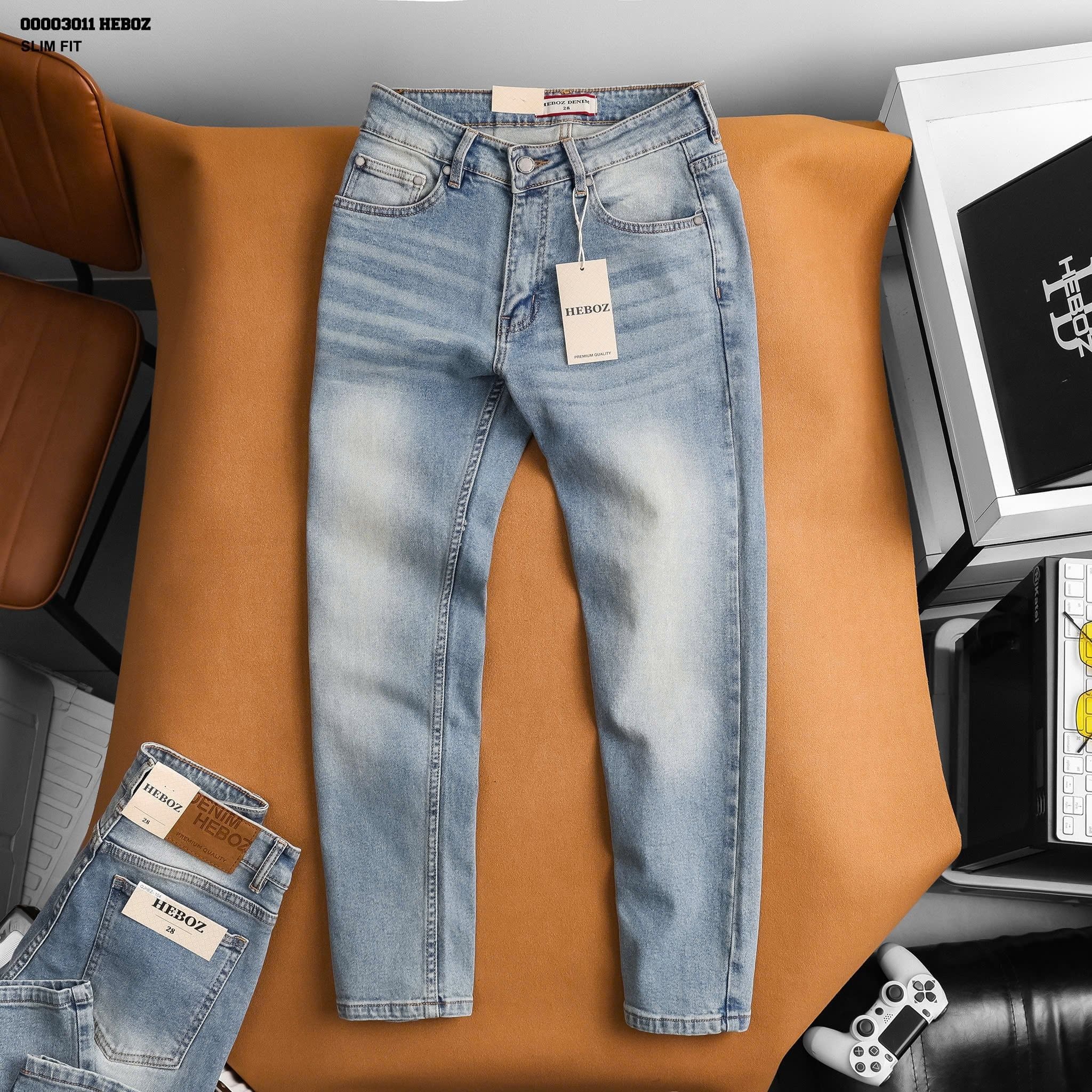 Quần jean nam Heboz dáng slim trơn D104 - 00003011