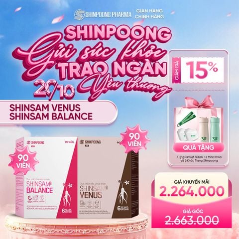  Combo Shinsam Venus 90 Viên và Shinsam Balance 90 Viên - Hỗ Trợ Tăng Độ Đàn Hồi Cho Da, Giúp Sáng Da Và Hỗ Trợ Giảm Các Triệu Chứng Do Suy Giảm Nội Tiết Tố 