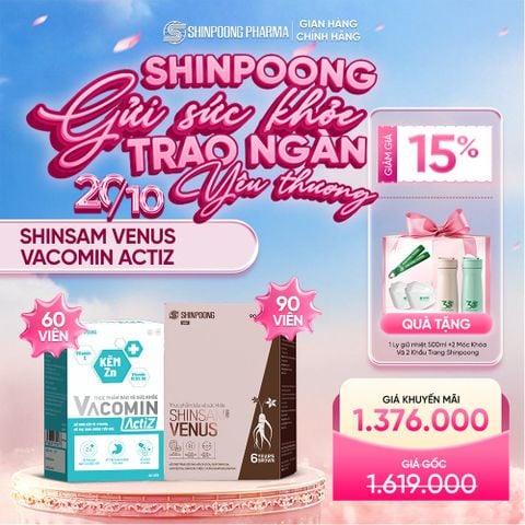  Combo Shinsam Venus 90 Viên và Vacomin Actiz 60 Viên - Bổ Sung Kẽm, Vitamin Và Hỗ Trợ Tăng Độ Đàn Hồi Cho Da, Giúp Sáng Da, Làm Đẹp Da 