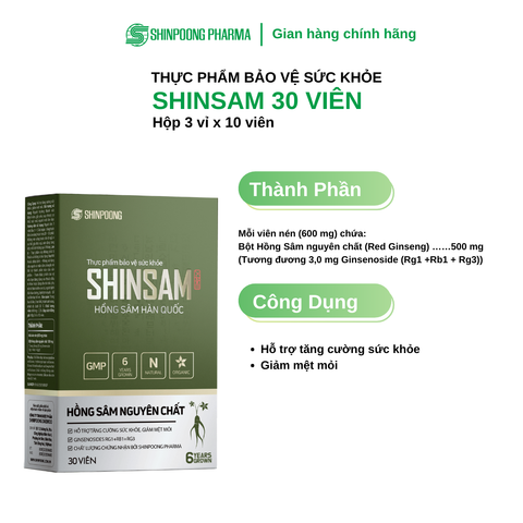  TPBVSK SHINSAM - Viên Uống Hồng Sâm Hàn Quốc 6 Năm Tuổi Hỗ Trợ Tăng Cường Sức Khỏe - 30 Viên 