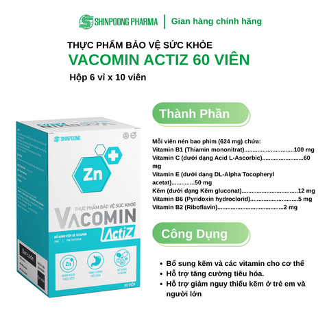  TPBVSK VACOMIN ACTIZ - Viên Uống Bổ Sung Kẽm Và Vitamin 