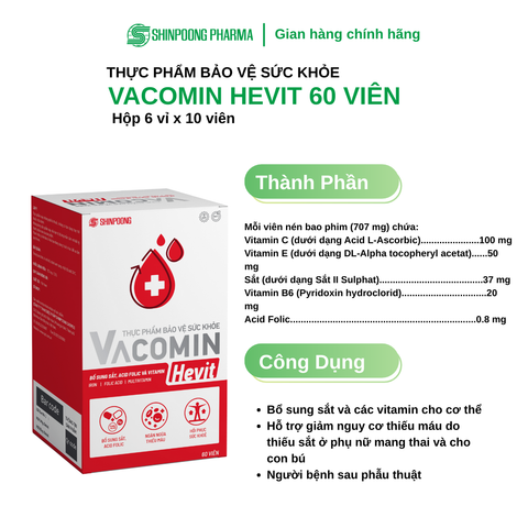  TPBVSK VACOMIN HEVIT - Viên Uống Bổ Sung Sắt, Vitamin Và Acid Folic 