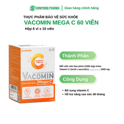  TPBVSK VACOMIN MEGA C - Viên Uống Bổ Sung Vitamin C Hỗ Trợ Tăng Đề Kháng - 60 Viên 
