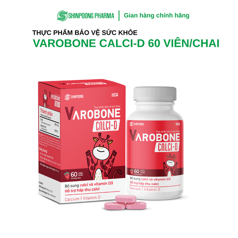  TPBVSK VAROBONE CALCI D - Viên Nhai Hương Dâu Bổ Sung Calci Và Vitamin D3 Cho Trẻ Em 