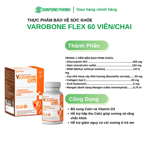  TPBVSK VAROBONE FLEX - Viên Uống Hỗ Trợ Cải Thiện Tình Trạng Đau Khớp, Khó Vận Động Do Đau Khớp, Thoái Hóa Khớp - 60 Viên 