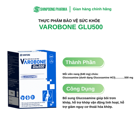  TPBVSK VAROBONE GLU 500 - Viên Uống Giúp Bôi Trơn Khớp, Giúp Khớp Vận Động Linh Hoạt - 60 Viên 