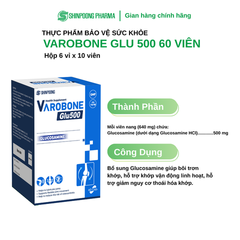  TPBVSK VAROBONE GLU 500 - Viên Uống Giúp Bôi Trơn Khớp, Giúp Khớp Vận Động Linh Hoạt - 60 Viên 