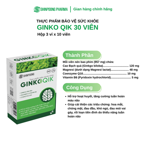  TPBVSK GINKOQIK - Viên Uống Tăng Cường Tuần Hoàn Máu Não, Hỗ Trợ Hoạt Huyết 