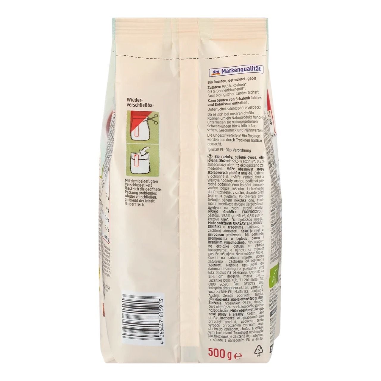  Nho Khô Hữu Cơ dmBio Rosinen 500g – Trái Cây Sấy Tự Nhiên, Không Đường, Nhập Đức 