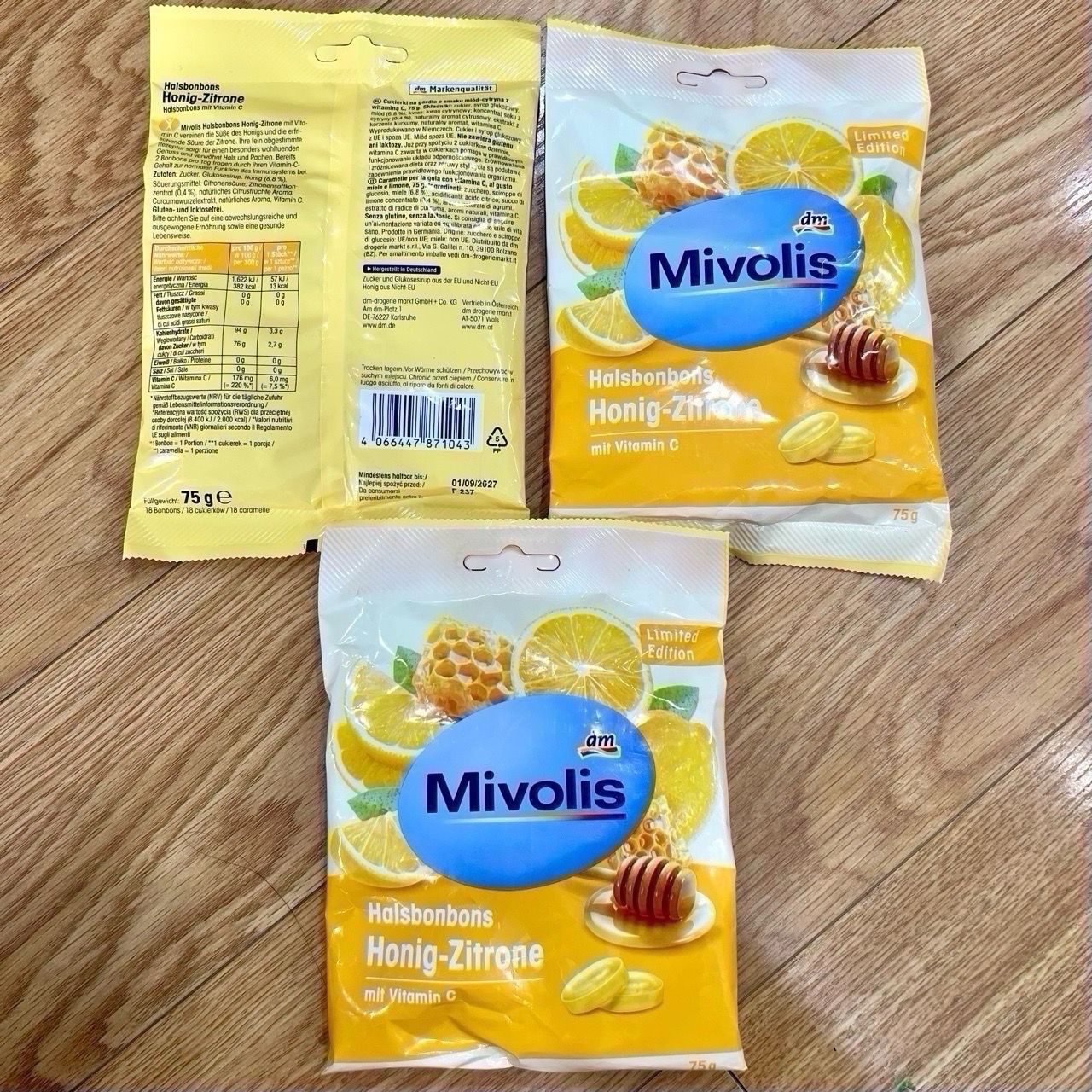  Kẹo ngậm Mivolis mật ong vị chanh – Làm dịu cổ họng & thơm miệng tự nhiên – 75g. 