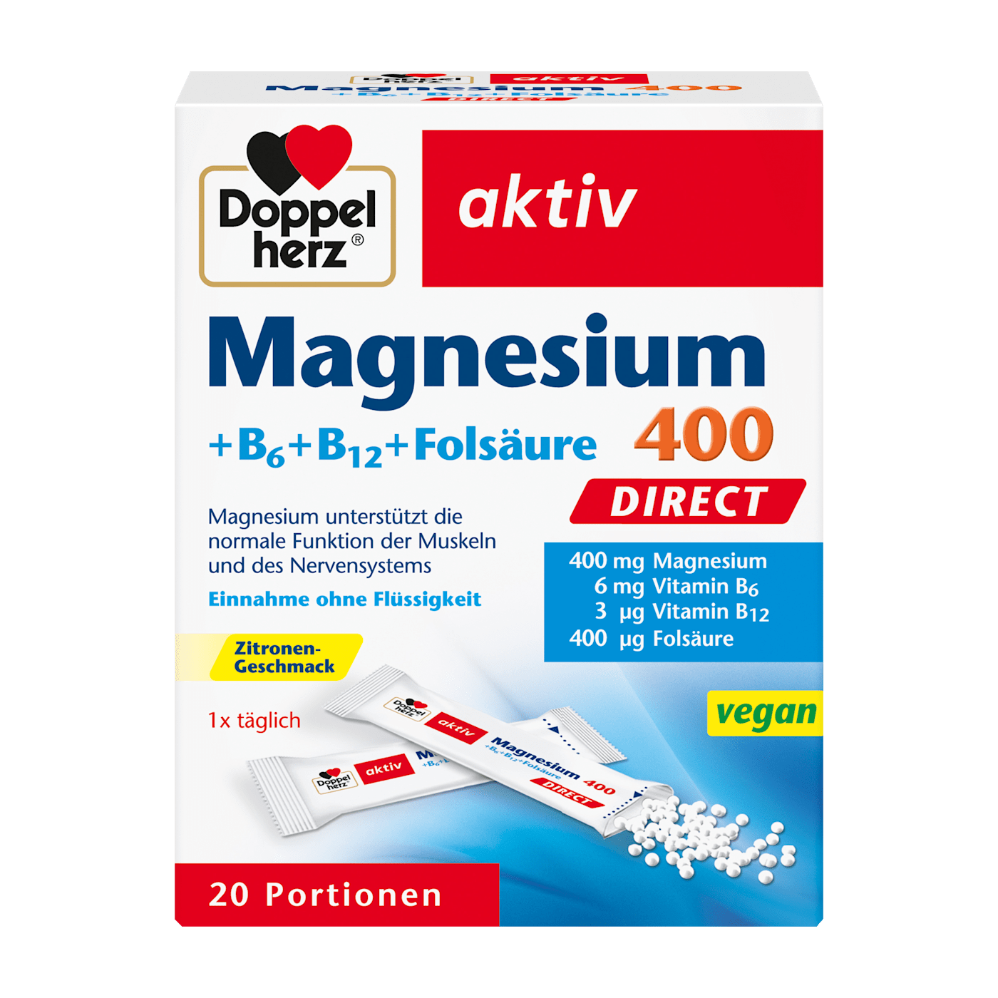  Doppelherz Magnesium 400 + Vitamin B6, B12 + Axit Folic – Bột uống trực tiếp 20 gói 