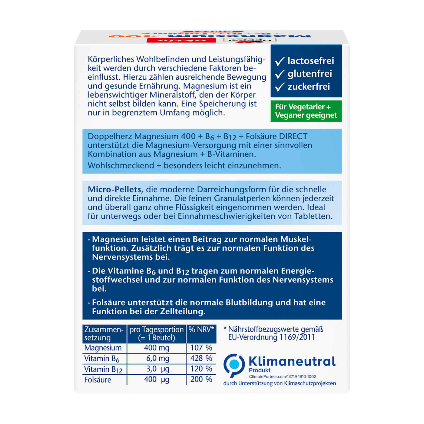  Doppelherz Magnesium 400 + Vitamin B6, B12 + Axit Folic – Bột uống trực tiếp 20 gói 