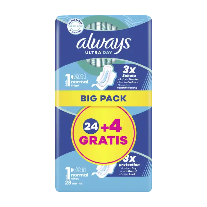  Băng vệ sinh ban ngày Always Ultra Normal có cánh – Gói lớn 28 miếng, siêu mỏng, thấm hút tốt, khô thoáng 