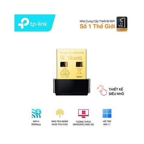 TP-Link TL-WN725N – USB Wifi Nano 150Mbps, Nhỏ gọn, Cắm là chạy