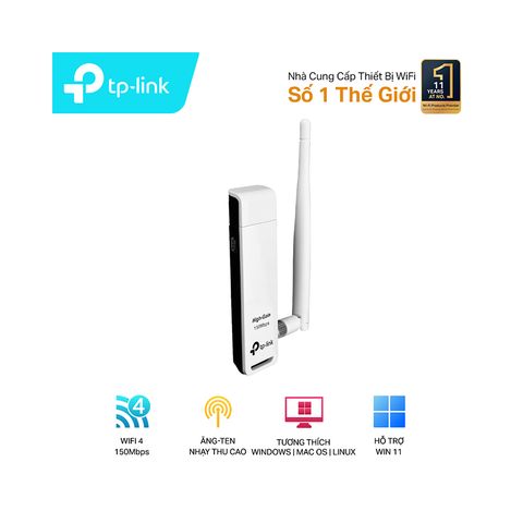 TP-Link TL-WN722N – USB Wifi 150Mbps, Ăng-ten rời, Bắt sóng mạnh