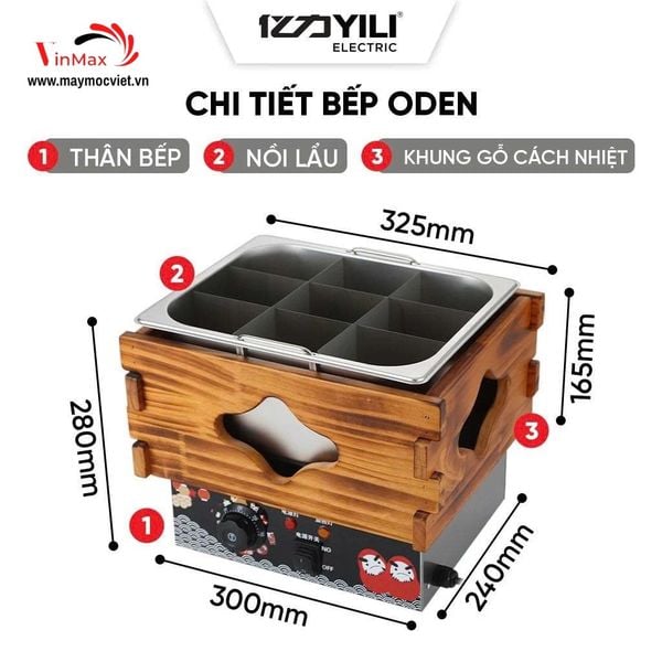 Nồi Nấu Lẩu Nhúng Xiên Que Ốp Gỗ HJ-1 Loại 9 Ngăn