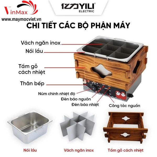Nồi Nấu Lẩu Nhúng Xiên Que Ốp Gỗ HJ-1 Loại 9 Ngăn