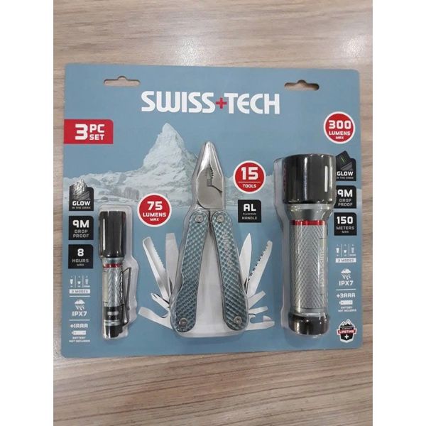 Bộ dụng cụ cao cấp Kìm Đa Năng 17 chức năng và 2 Đèn pin led cao cấp SWISS+TECH ST001256