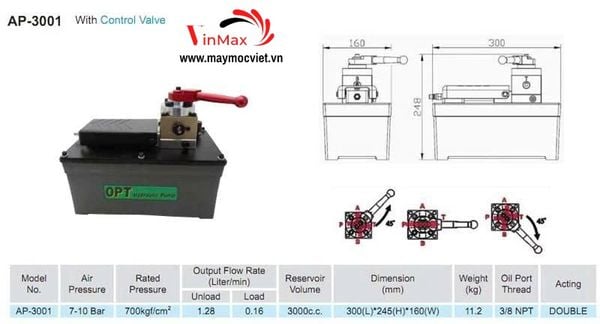Bơm Thủy Lực Dùng Khí Nén OPT AP-3001