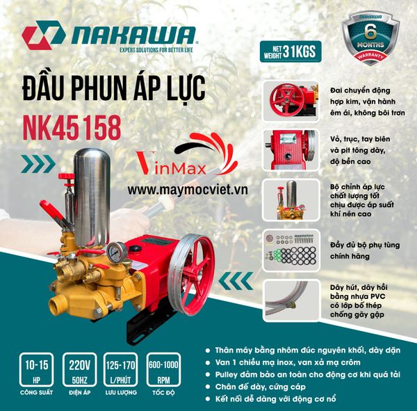 Đầu Xịt Áp Lực Nakawa NK48158 15HP