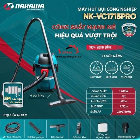 Máy Hút Bụi Công Nghiệp NAKAWA NK-VC1715PRO 1700W