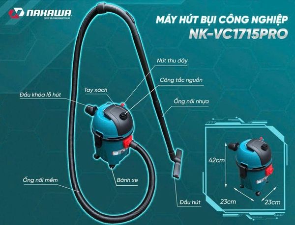 Máy Hút Bụi Công Nghiệp NAKAWA NK-VC1715PRO 1700W