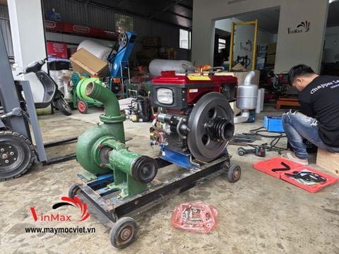 Máy Bơm Hút Cát Đầu Nổ Diesel D24-90 Turbo TB2490 Đề Điện