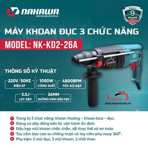 Máy khoan đục 3 chức năng NAKAWA NK-KD2-26A