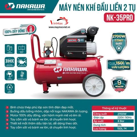 Máy Nén Khí Đầu Liền 2 Tụ NAKAWA NK35PRO