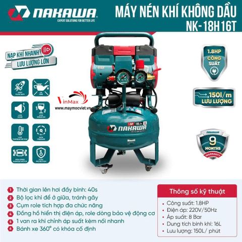 Máy Nén Khí Không Dầu, Tốc Nhanh Nakawa NK-18H16T