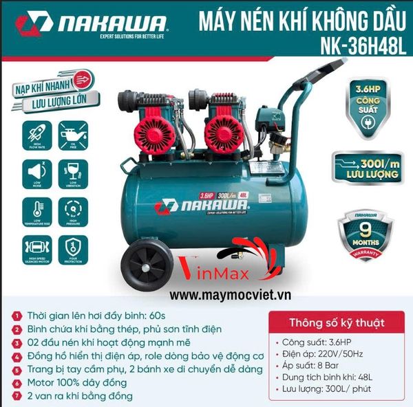 Máy Nén Khí Không Dầu Nakawa NK-36H48L