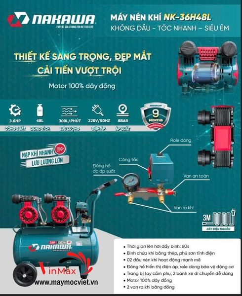 Máy Nén Khí Không Dầu Nakawa NK-36H48L