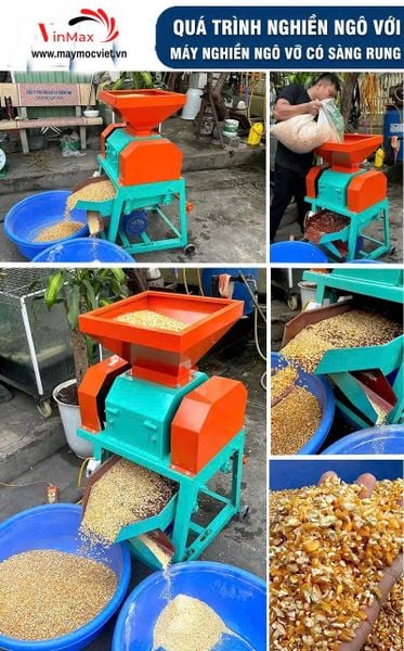 Máy Nghiền Ngô Vỡ Mảnh Có Sàng Rung 1 Pha Turbo TBN700R
