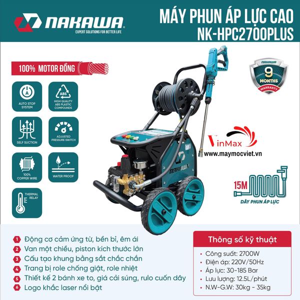 Máy Rửa Xe Cao Áp Nakawa 2.6KW NK-HPC2700PLUS Chính Hãng